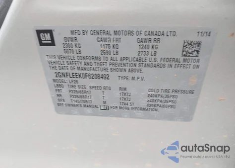 2015 Chevrolet Equinox Ls из США, поврежденный, VIN 2GNFLEEK0F6208492